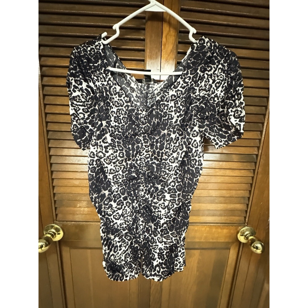 St John Cheetah Print Tee Y2K‎ Edgy Animal Print Black Short Sleeve Top Size L